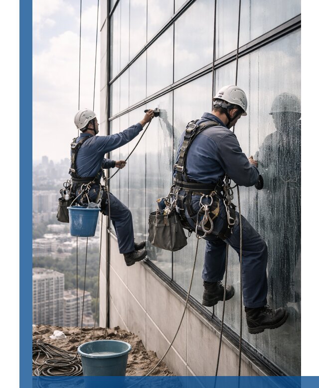 Профессиональная мойка фасадных окон альпинистами в Уссурийске