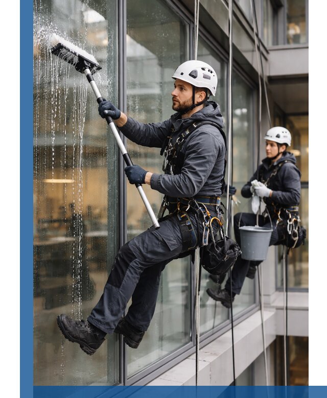 Профессиональная мойка витражей промышленными альпинистами в Уссурийске