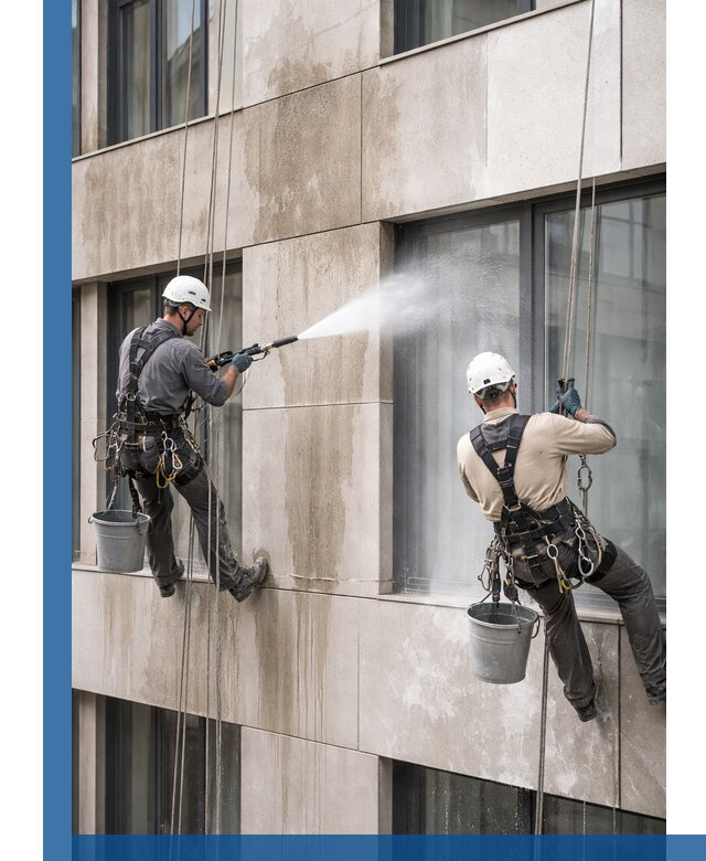 Послестроительная мойка фасада промышленным альпинизмом в Уссурийске