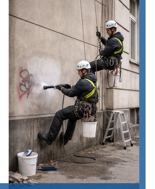 Удаление граффити с фасада в Уссурийске от 4640 р. | ВЫСОТНИК-Сср