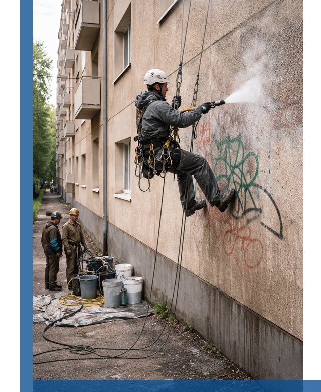 Удаление граффити с фасада в Уссурийске без следов и повреждений