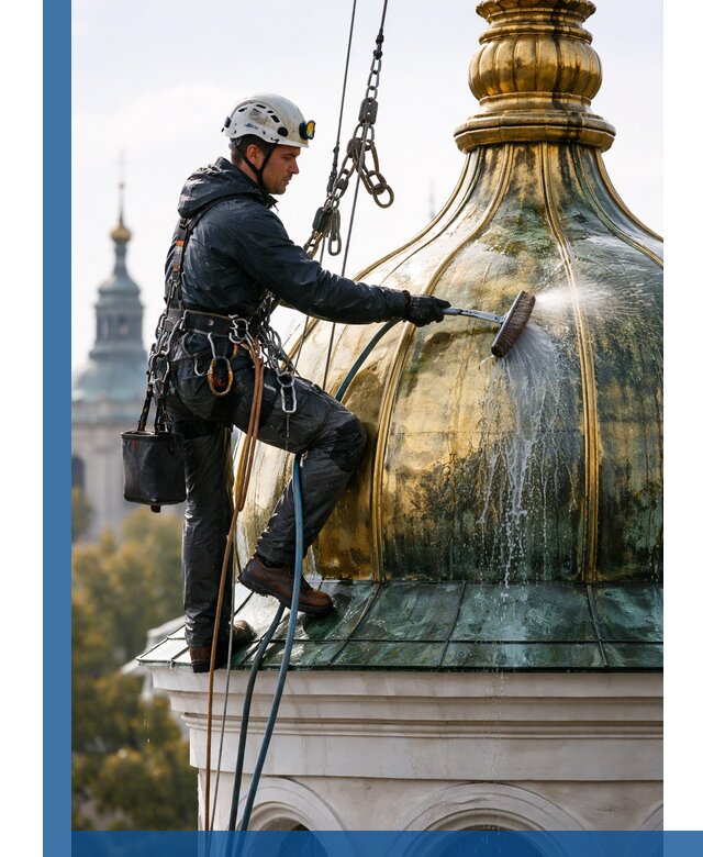 Профессиональная мойка куполов и шпилей высотными альпинистами в Уссурийске