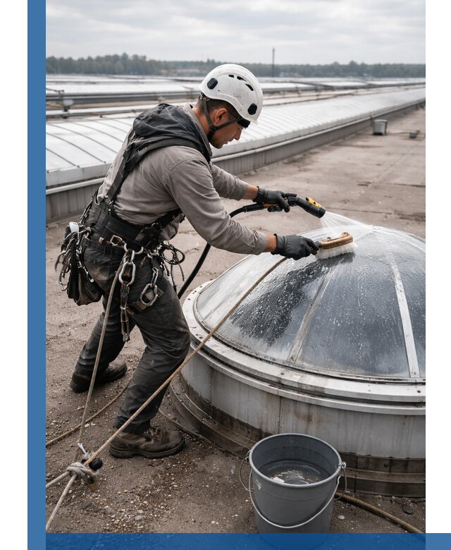 Мойка зенитных фонарей на кровле для промышленных объектов в Уссурийске