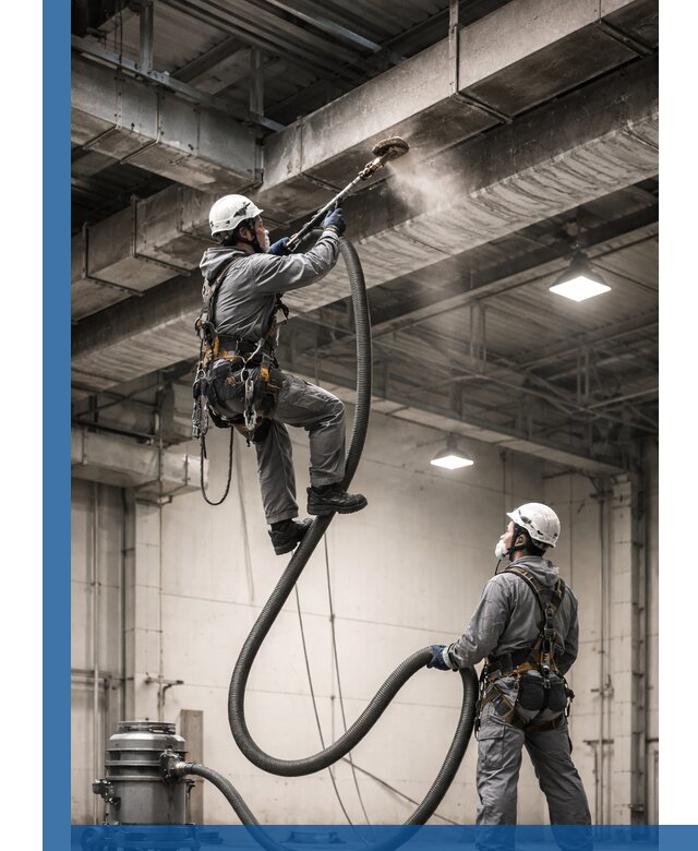 Обеспыливание потолочных конструкций в Уссурийске промышленным альпинизмом