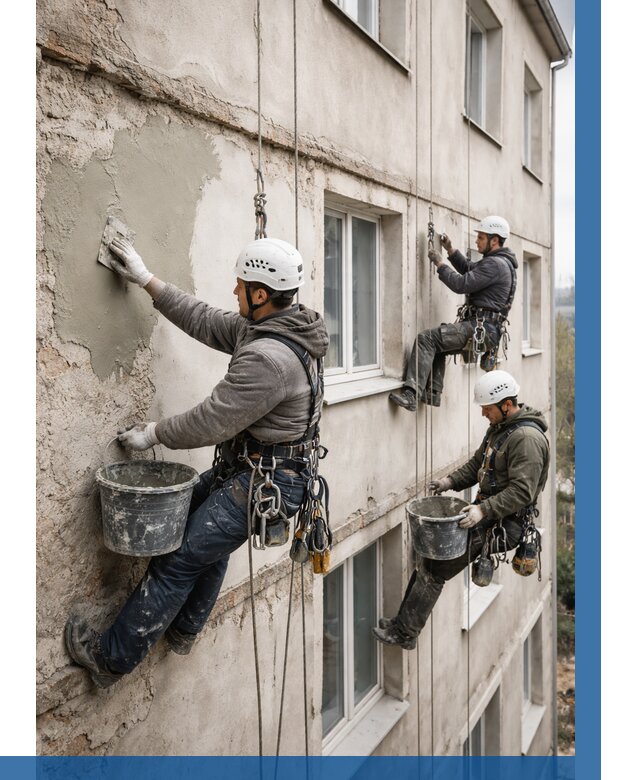 Ремонт штукатурного фасада в Уссурийске от 773 р. под ключ | ВЫСОТНИК-Сср