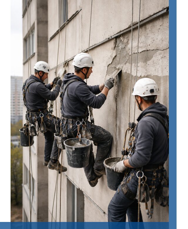 Ремонт бетонных элементов фасада в Уссурийске от 2578 р. | ВЫСОТНИК-Сср