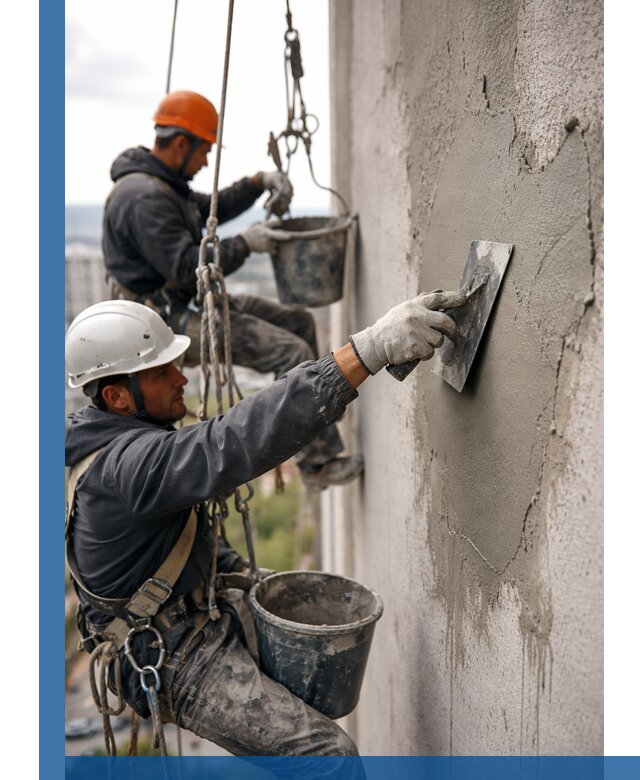 Штукатурка фасада на высоте в Уссурийске профессиональные работы