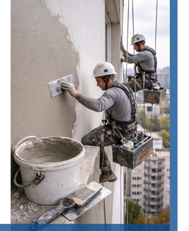 Шпаклевка фасада на высоте в Уссурийске от 722 р. | ВЫСОТНИК-Сср