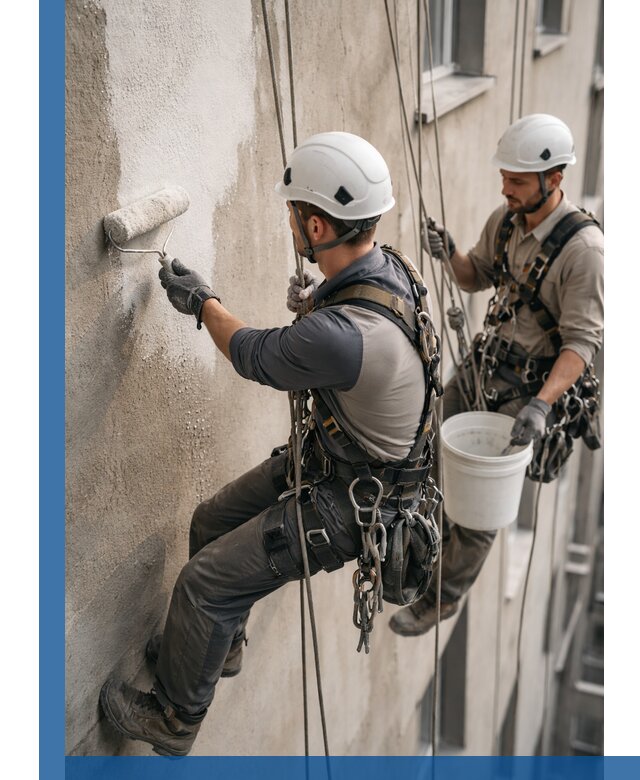 Грунтовка фасада на высоте в Уссурийске промышленными альпинистами