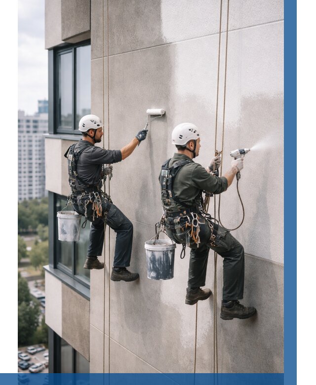 Покраска фасада альпинистами в Уссурийске от 309 р. | ВЫСОТНИК-Сср