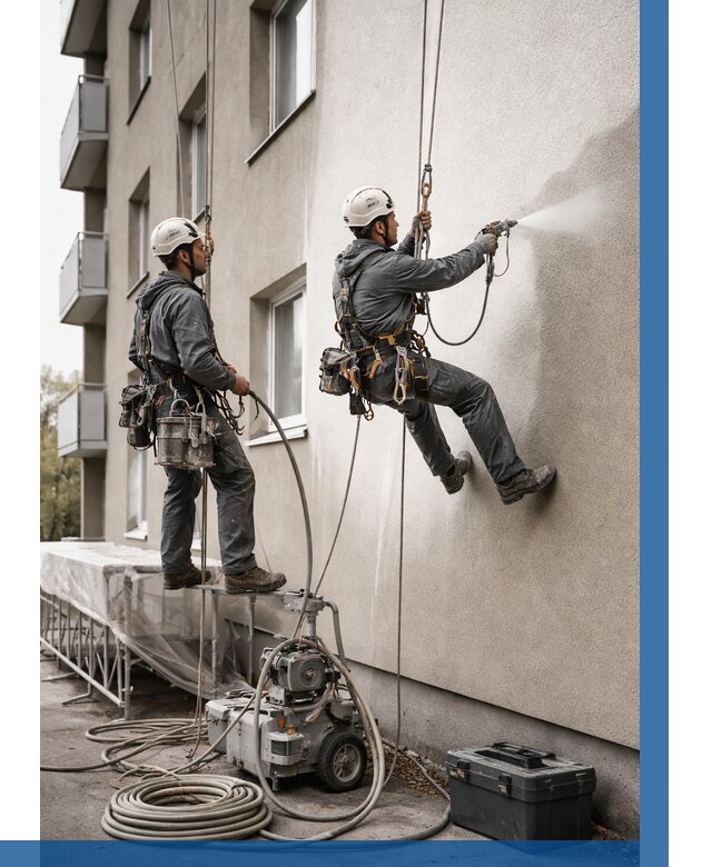 Безвоздушная покраска фасада в Уссурийске от 227 р/м² | ВЫСОТНИК-Сср