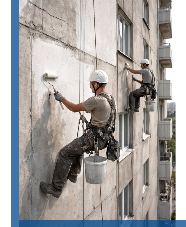 Покраска бетонного фасада в Уссурийске для жилых и промышленных объектов