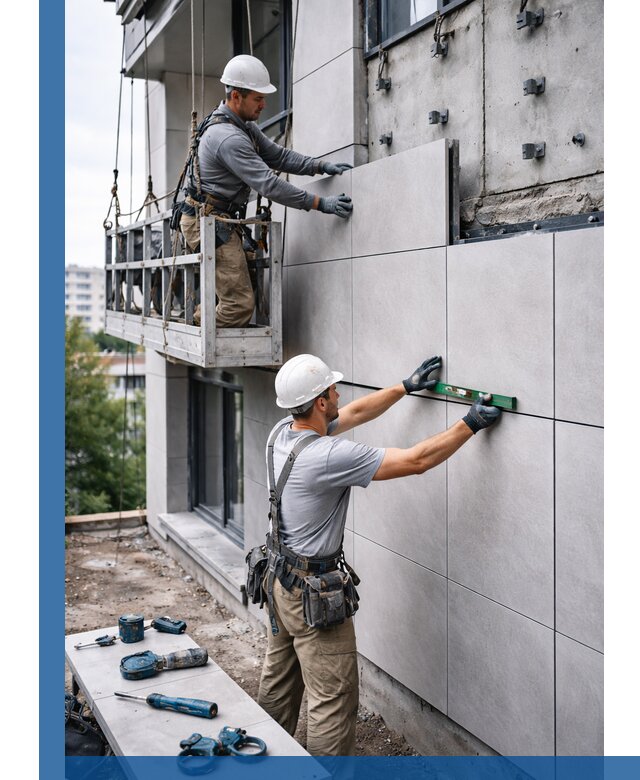 Монтаж керамогранита на фасад в Уссурийске под ключ с гарантией качества