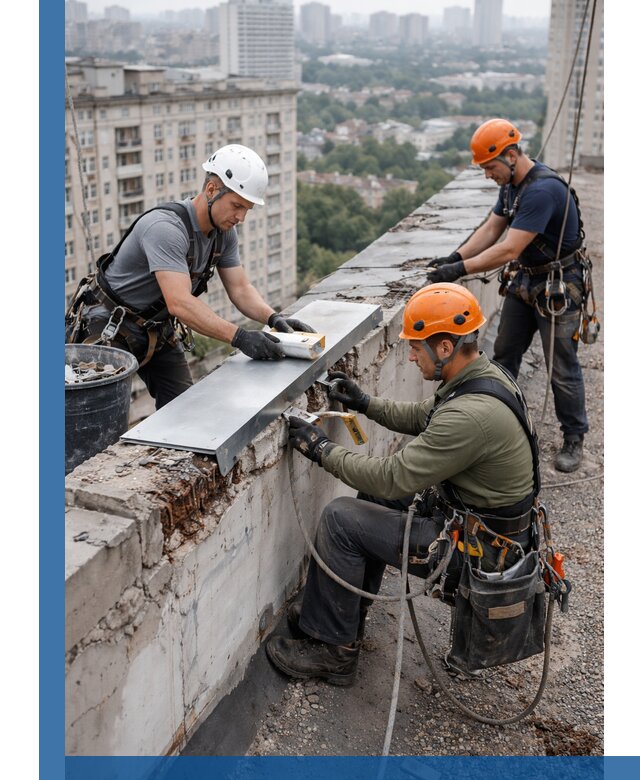 Ремонт парапета на кровле в Уссурийске, высотные работы с гарантией