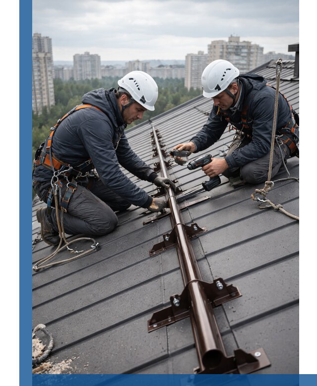 Монтаж снегозадержателей на кровле зданий в Уссурийске под ключ