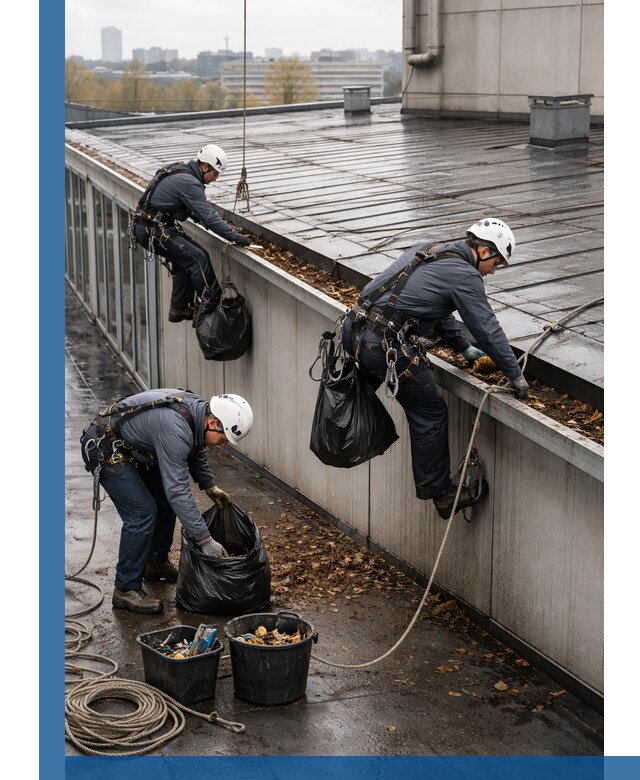 Очистка кровли по периметру в Уссурийске силами промышленных альпинистов