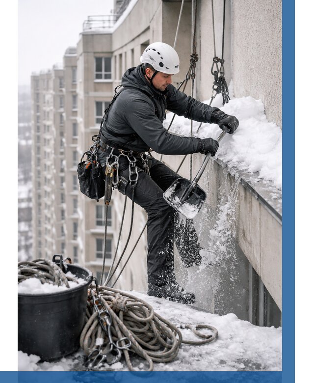 Очистка карнизов от снега в Уссурийске от 309 р. | ВЫСОТНИК-Сср