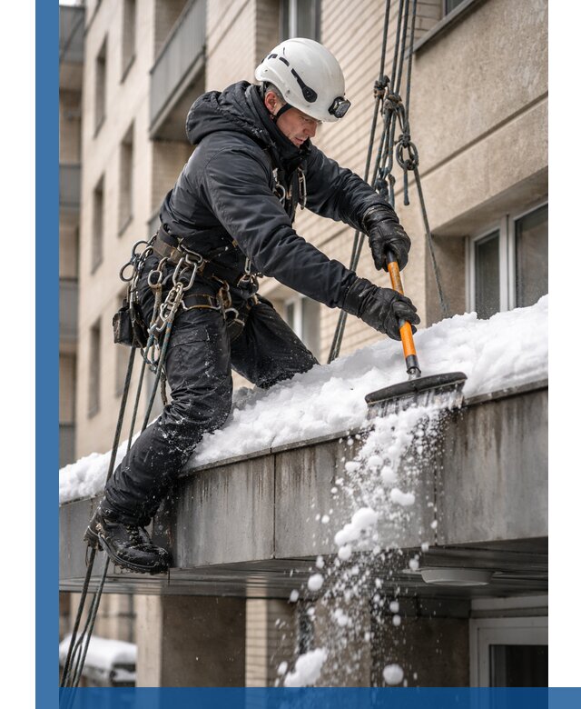 Очистка козырьков от снега в Уссурийске круглогодично безопасно