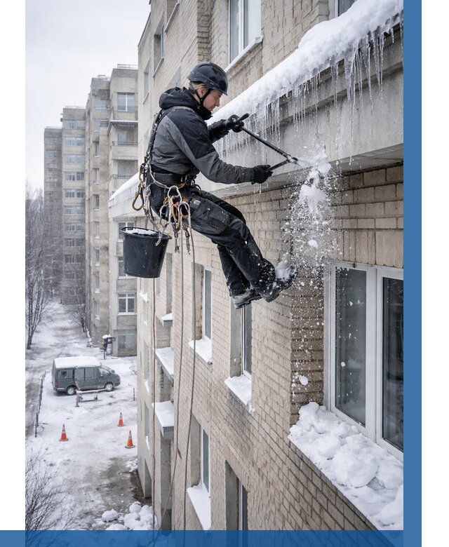 Удаление наледи с карнизов в Уссурийске от 361 р. | ВЫСОТНИК-Сср