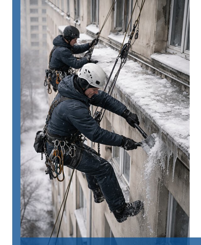 Удаление наледи и сосулек с карнизов в Уссурийске профессионально