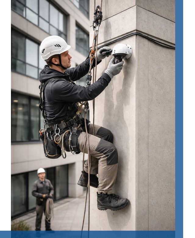 Монтаж камер видеонаблюдения на фасаде в Уссурийске от 8764 р.-ВЫСОТНИК-Сср