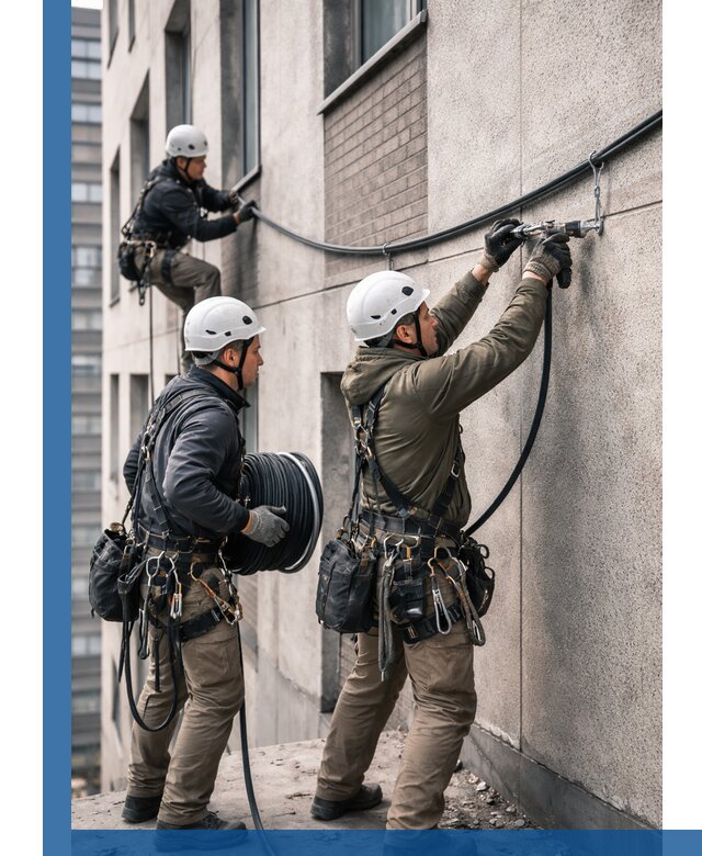 Прокладка кабеля по фасаду в Уссурийске, профессиональный монтаж