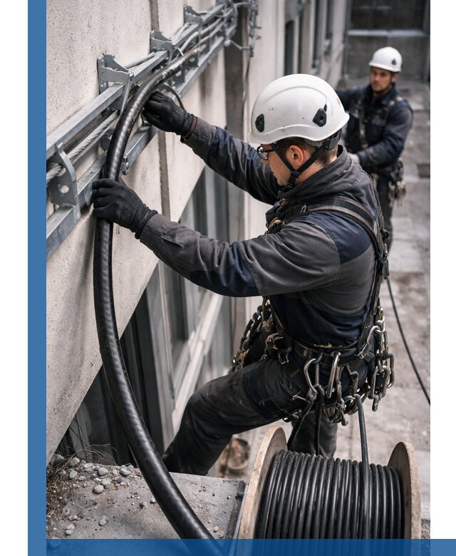 Протяжка кабеля питания на высоте в Уссурийске с гарантией безопасности и качества