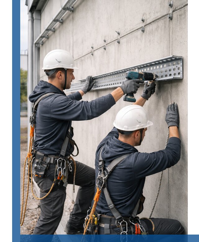 Монтаж кабельных лотков на фасаде зданий в Уссурийске с гарантией