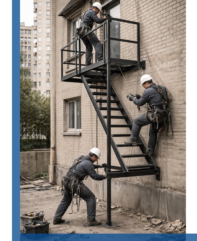 Монтаж пожарной лестницы в Уссурийске, установка и крепление