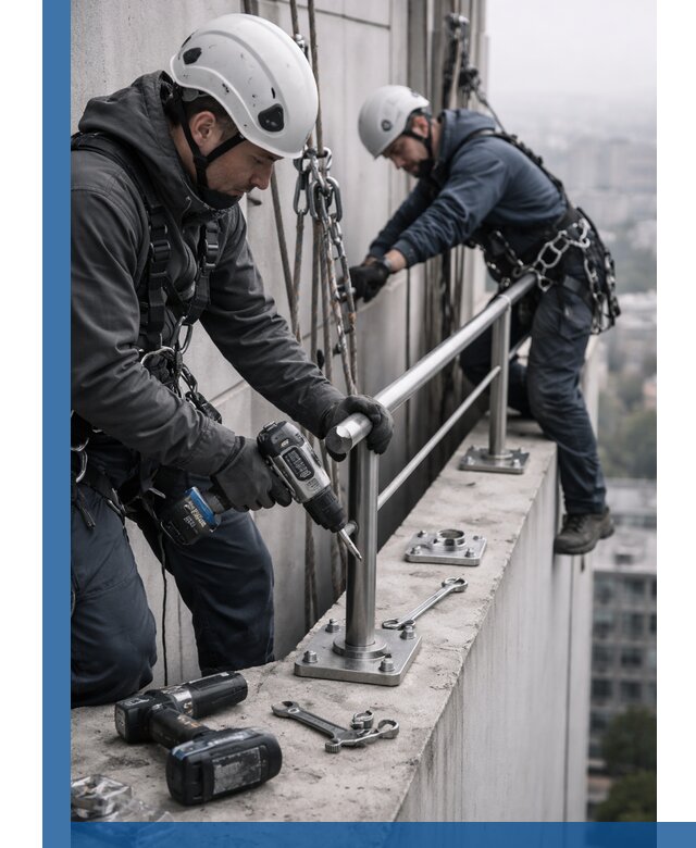 Монтаж перил на высоте в Уссурийске для жилых и промобъектов