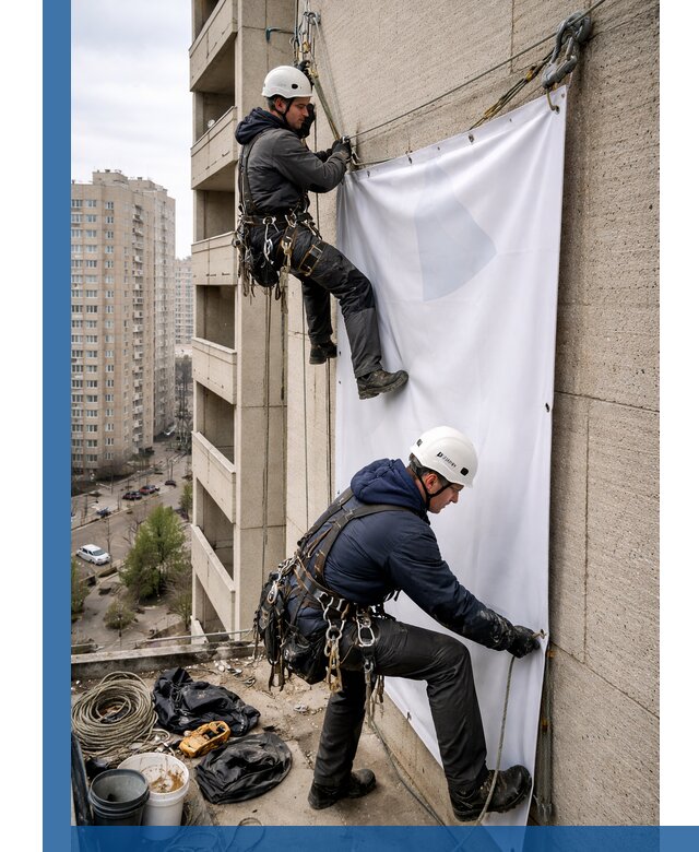 Профессиональный монтаж баннеров на фасаде в Уссурийске