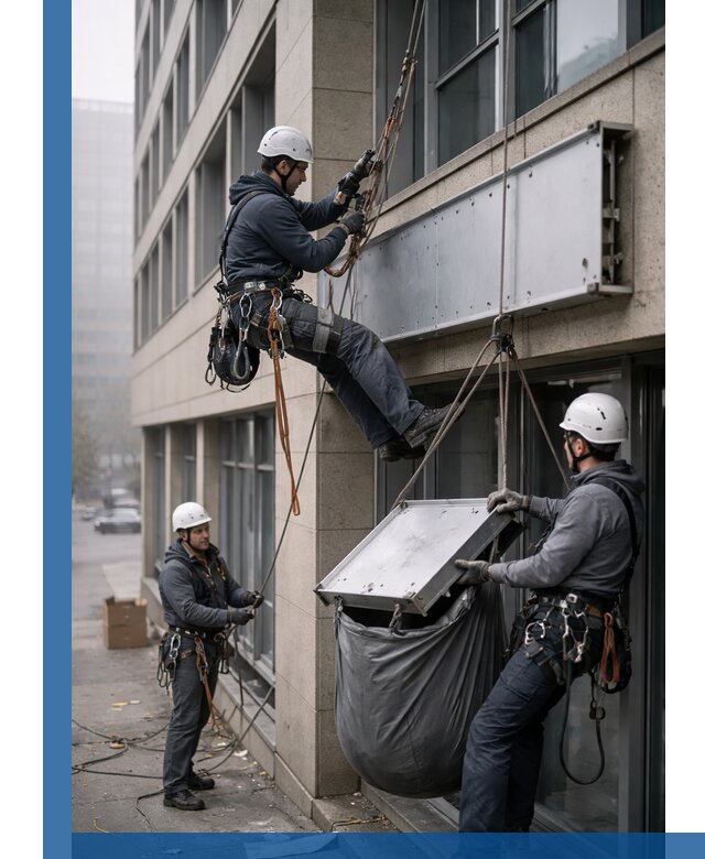 Демонтаж рекламной вывески с высотными работами в Уссурийске