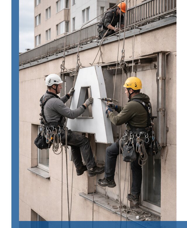 Ремонт и восстановление наружных вывесок на высоте в Уссурийске