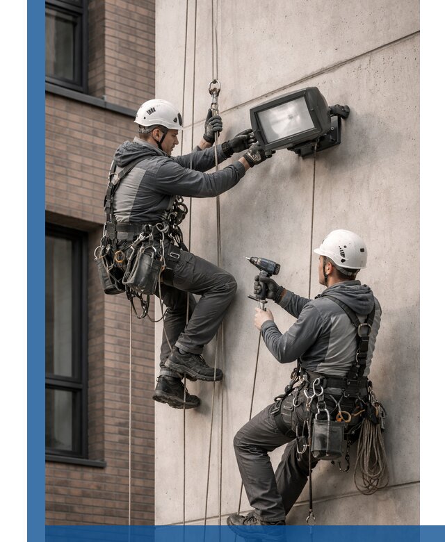 Профессиональный монтаж фасадных прожекторов в Уссурийске под ключ