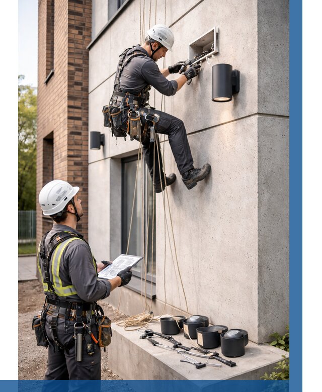 Монтаж фасадного освещения в Уссурийске от 2578 р. | ВЫСОТНИК-Сср