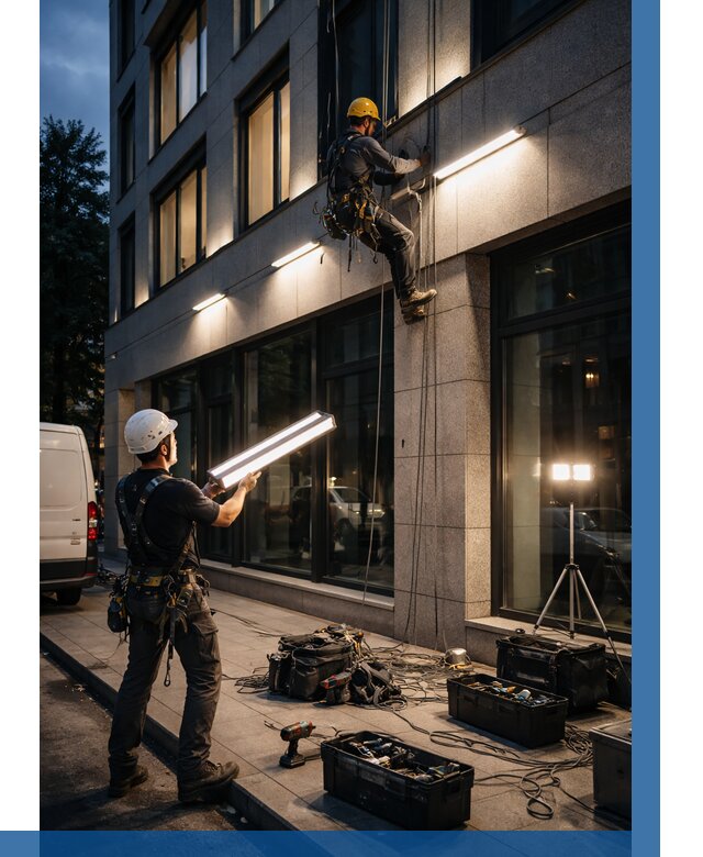 Монтаж архитектурной подсветки здания в Уссурийске от 2578 р.|ВЫСОТНИК-Сср