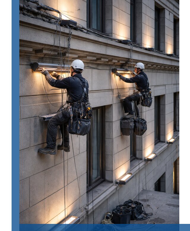 Монтаж архитектурной подсветки фасадов зданий в Уссурийске