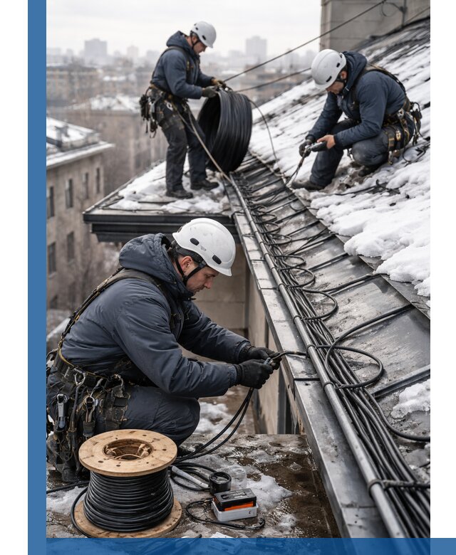 Монтаж греющего кабеля на кровле в Уссурийске под ключ