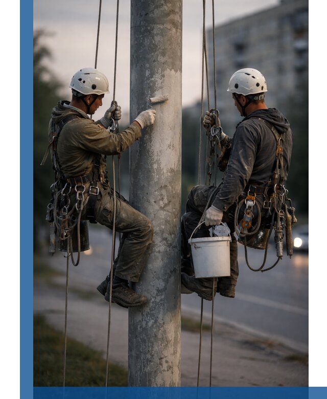 Покраска опор освещения и антикоррозийная защита в Уссурийске