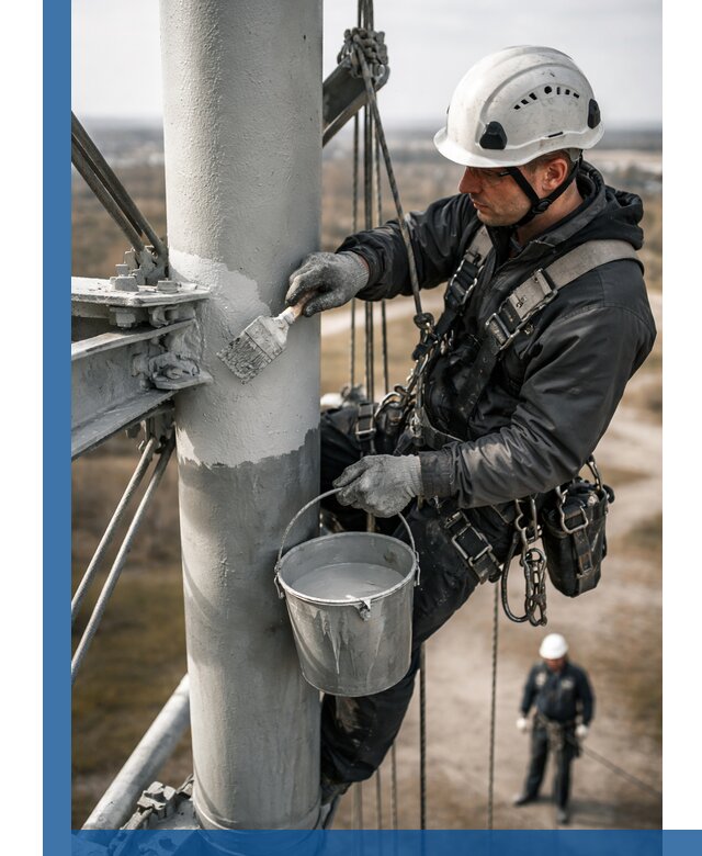 Покраска мачт связи в Уссурийске промышленными альпинистами