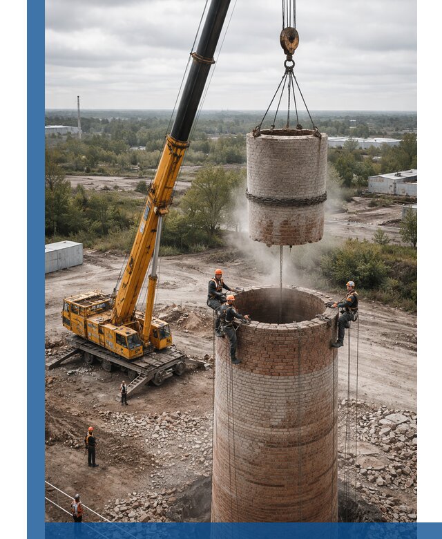 Демонтаж дымовой трубы в Уссурийске с гарантиями безопасности