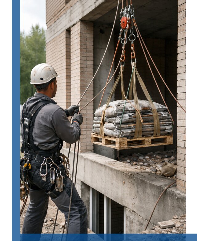 Подъем материалов на этаж веревками в Уссурийске оперативно