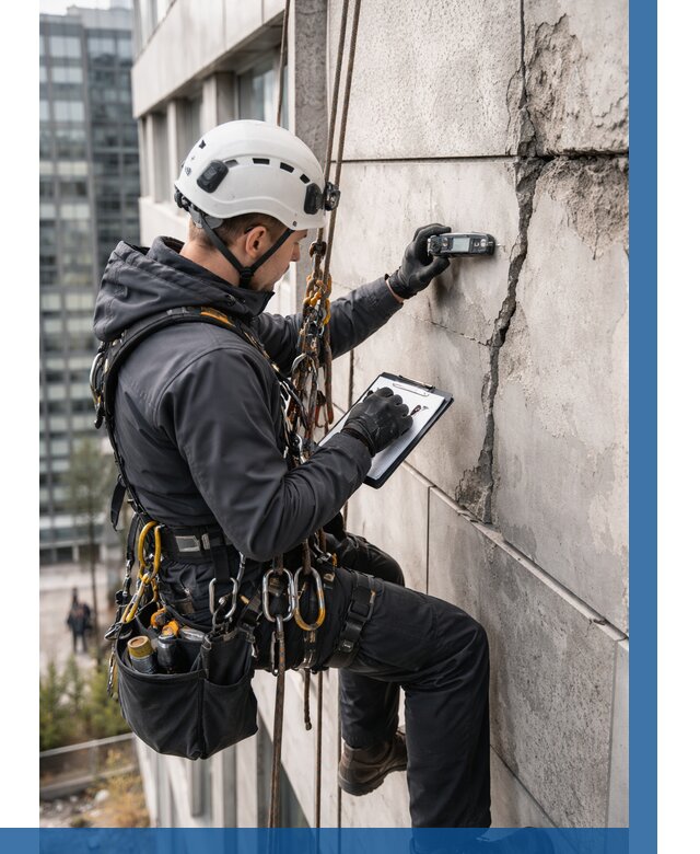 Обследование фасада альпинистами в Уссурийске от 124 р. | ВЫСОТНИК-Сср