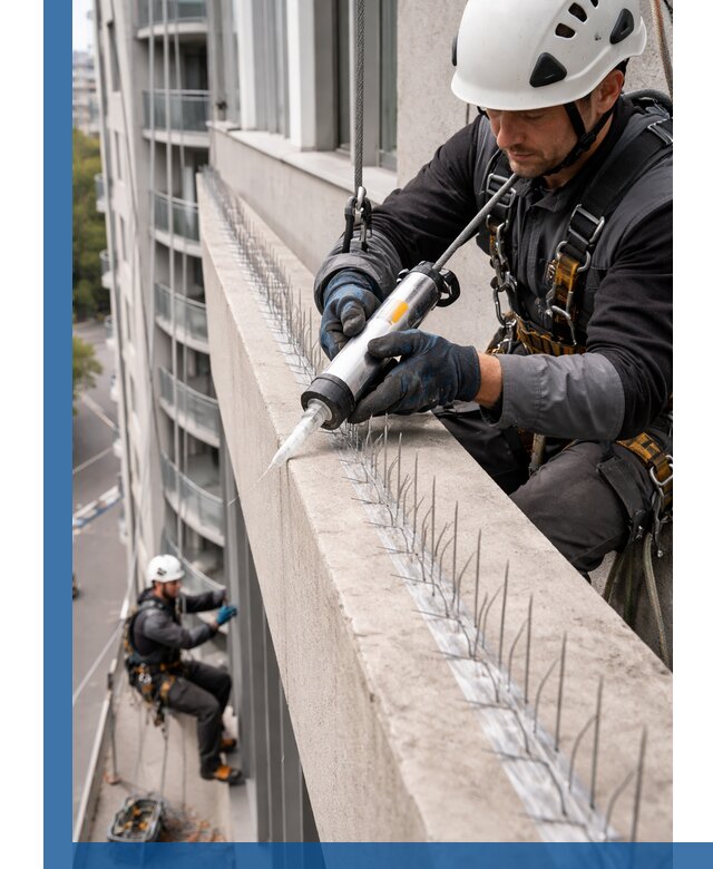 Установка шипов от птиц на фасадах и кровлях в Уссурийске